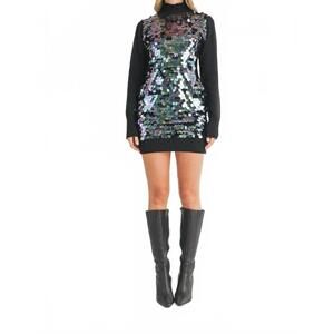 NEW KLESIS hits the spot iridescent sequin sweater dress in black